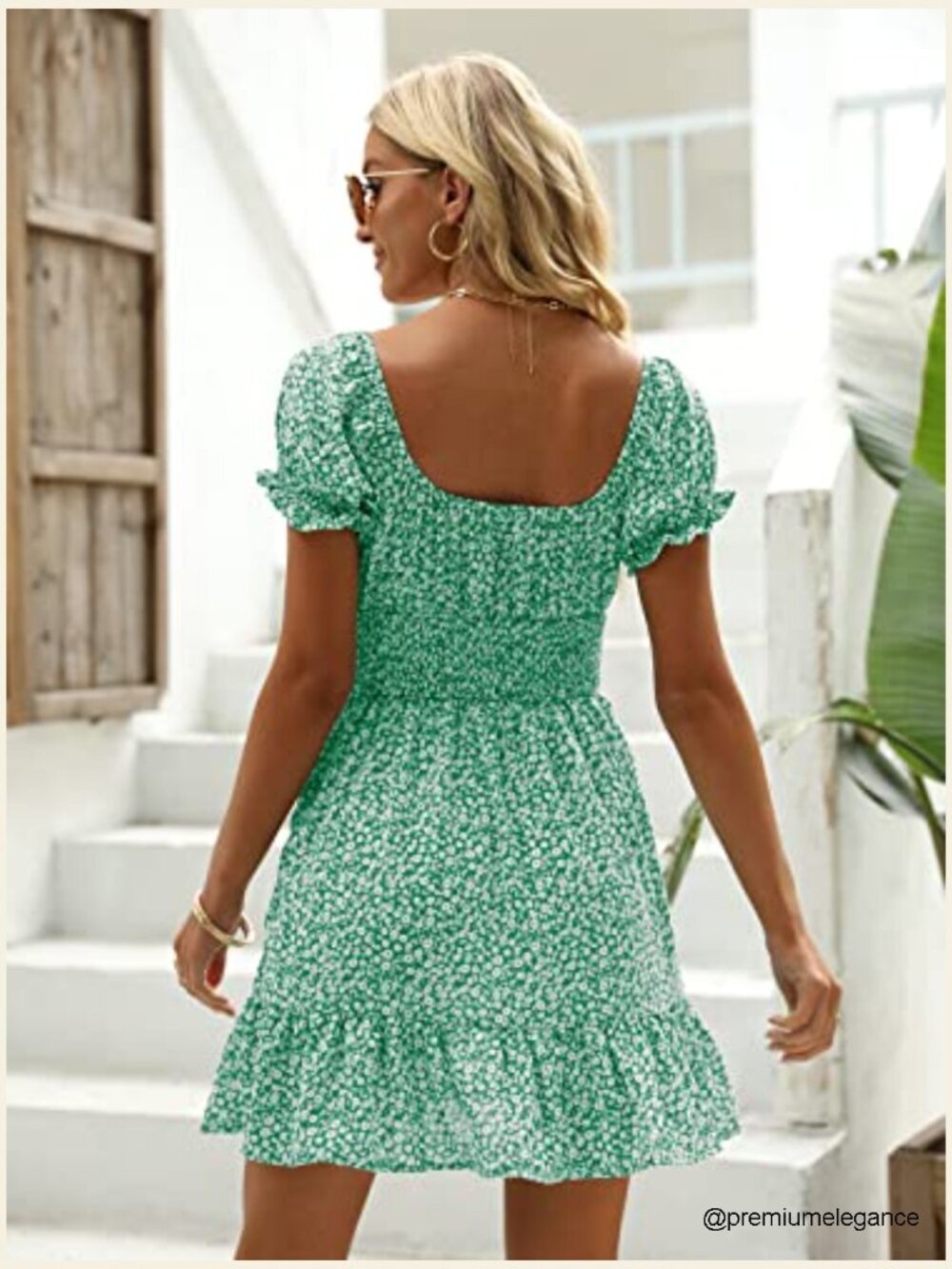 Boho Floral Smocked Square Neck Ruffle Mini Dress Summer Casual - Picture 3 of 7